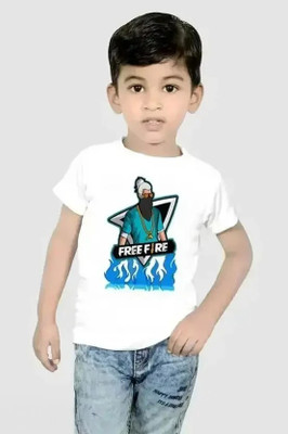 Sazgar Boys Printed Cotton Blend Regular T Shirt(White, Pack of 1)