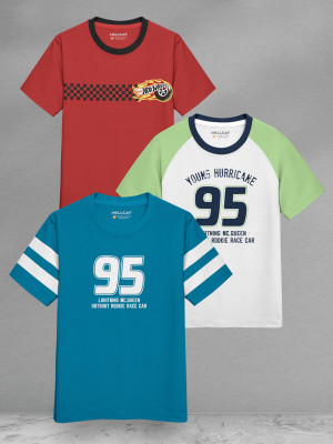 Hellcat Boys Printed Cotton Blend Regular T Shirt(Multicolor, Pack of 3)