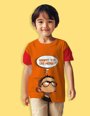 Nusyl Boys Graphic Print Cotton Blend Regular T Shirt(Red, Pack of 1)