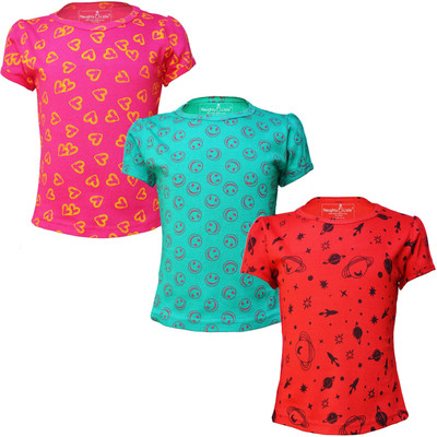 Eazy Trends Baby Girls Printed Pure Cotton Regular T Shirt(Multicolor, Pack of 3)