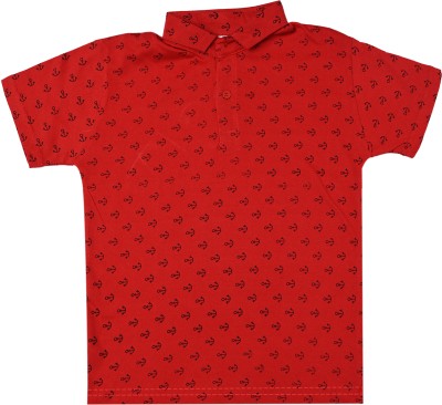 Fasla Boys Printed Cotton Blend T Shirt(Red, Pack of 1)