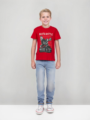 GINI & JONY Baby Boys Printed Cotton Blend Regular T Shirt(Red, Pack of 1)