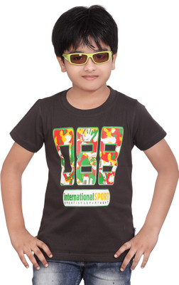dongli Boys Typography, Printed Pure Cotton Regular T Shirt(Grey, Pack of 1)