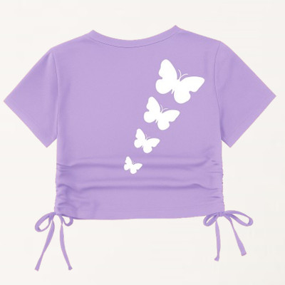 CROP ZONE Girls Solid Cotton Blend Regular T Shirt(Purple, Pack of 1)