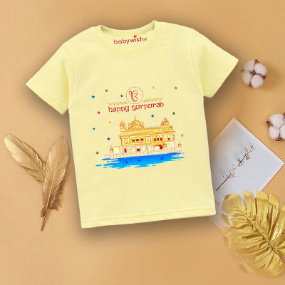 Babywish Baby Boys Printed Cotton Blend Regular T Shirt(Yellow, Pack of 1)