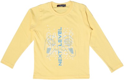 NeuVin Boys Typography Cotton Blend T Shirt(Yellow, Pack of 1)