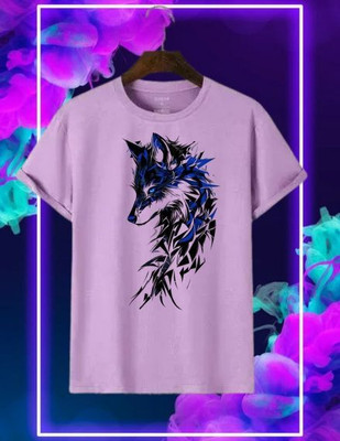 Snojh Boys & Girls Printed Cotton Blend Regular T Shirt(Purple, Pack of 1)