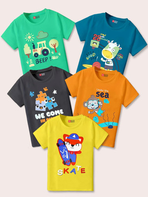 SUPERSQUAD Baby Boys & Baby Girls Graphic Print Pure Cotton Regular T Shirt(Multicolor, Pack of 5)