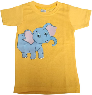 Paryag Baby Boys & Baby Girls Printed Cotton Blend Regular T Shirt(Yellow, Pack of 1)