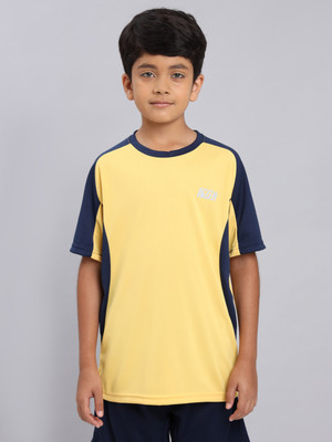 TECHNOSPORT Boys Colorblock Polyester Slim T Shirt(Yellow, Pack of 1)