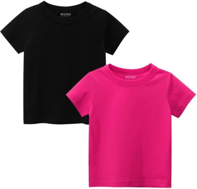 BESTEESCLOTHING Baby Boys & Baby Girls Solid Pure Cotton Regular T Shirt(Pink, Pack of 1)