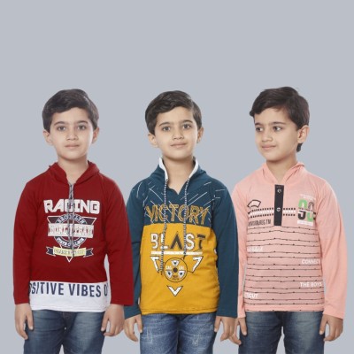 Fourfolds Baby Boys Printed Cotton Blend T Shirt(Multicolor, Pack of 3)