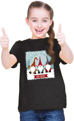Mahi Fab Trend Girls Printed Polyester Oversized T Shirt(Black, Pack of 1)