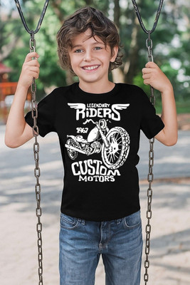 Attirea Boys & Girls Graphic Print Pure Cotton Regular T Shirt(Black, Pack of 1)