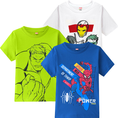 MARVEL BY MISS & CHIEF Boys Printed Cotton Blend Regular T Shirt(Multicolor, Pack of 3)