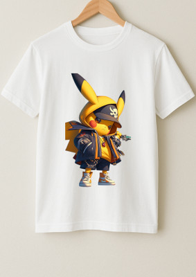 Kid's Yuga Boys Graphic Print Cotton Blend Regular T Shirt(White, Pack of 1)