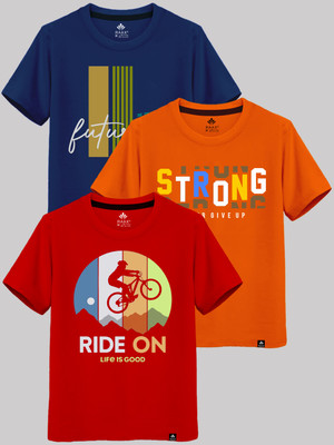 Raax Boys Printed Pure Cotton Regular T Shirt(Multicolor, Pack of 3)