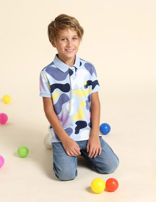 U.S. POLO ASSN. Boys Abstract Pure Cotton Regular T Shirt(Blue, Pack of 1)