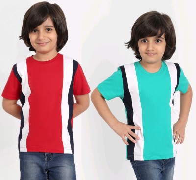 PROVOGUE Boys Striped Pure Cotton Regular T Shirt(Multicolor, Pack of 2)