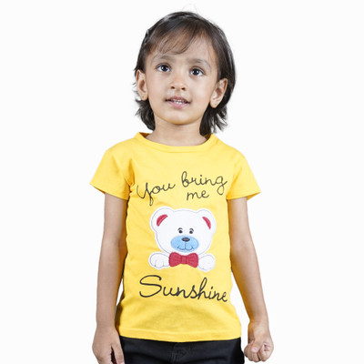 stylestorm Girls Graphic Print Cotton Blend Regular T Shirt(Yellow, Pack of 1)
