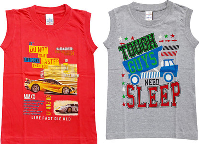 Vivin Boys Graphic Print Cotton Blend Regular T Shirt(Multicolor, Pack of 2)