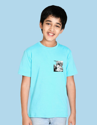Nusyl Boys Graphic Print Cotton Blend Regular T Shirt(Blue, Pack of 1)