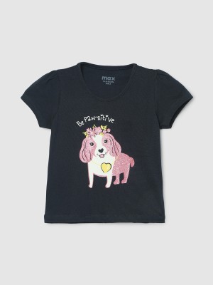 MAX Baby Girls Printed Pure Cotton T Shirt(Dark Blue, Pack of 1)