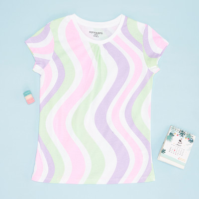 Pantaloons Junior Girls Printed Pure Cotton Regular T Shirt(White, Pack of 1)