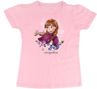 WYM TREND Girls Printed Pure Cotton Regular T Shirt(Pink, Pack of 1)