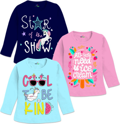 MINI MYN Baby Girls Graphic Print Cotton Blend Regular T Shirt(White, Pink, Pack of 3)