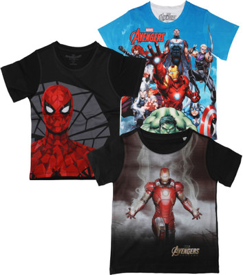Marvel by Wear Your Mind Boys Superhero Polycotton, Polyester Regular T Shirt(Black, Pack of 3)