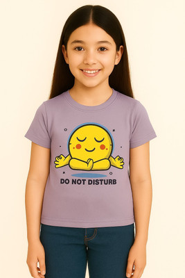 GUCHU Girls Graphic Print Pure Cotton Regular, Slim T Shirt(Purple, Pack of 1)