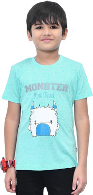 YOUMAA FAB Boys Cartoon Cotton Blend Regular T Shirt(Green, Pack of 1)