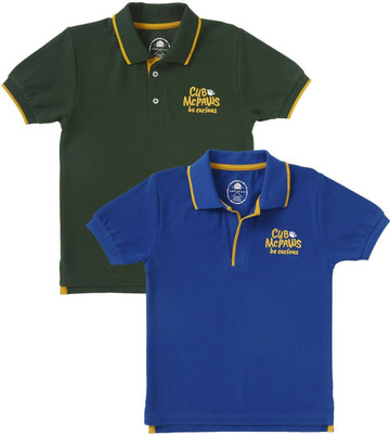 Cub McPaws Boys Solid Pure Cotton Regular T Shirt(Multicolor, Pack of 2)