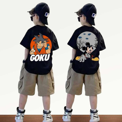 psv fashion Boys Printed Pure Cotton Oversized T Shirt(Black, Pack of 2)