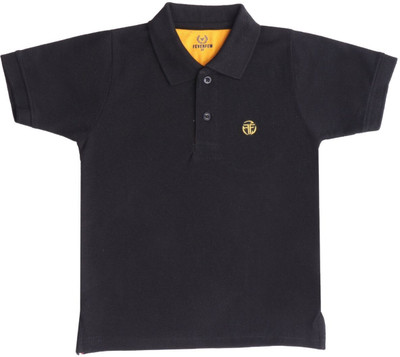 FEVERFEW Boys Solid Cotton Blend Regular T Shirt(Black, Pack of 1)