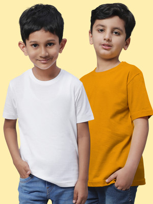 FBAR Boys Solid Pure Cotton Regular T Shirt(White, Pack of 2)