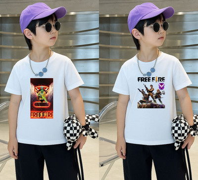 Kintu Parantu Boys Printed Polyester Regular T Shirt(White, Pack of 1)