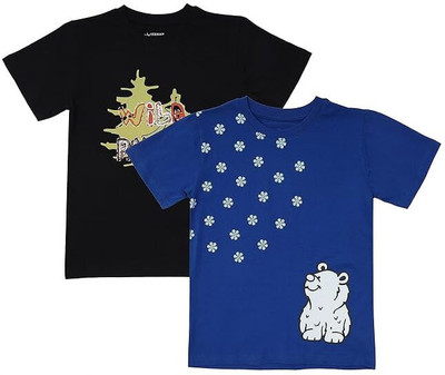 Texman Boys Printed Pure Cotton Regular T Shirt(Black, Pack of 2)