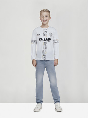 GINI & JONY Baby Boys Typography, Printed Cotton Blend Regular T Shirt(White, Pack of 1)