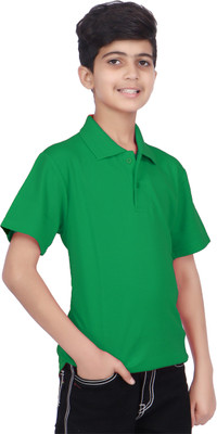 Carlos Boys Solid Cotton Blend Regular T Shirt(Green, Pack of 1)