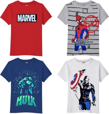 MARVEL BY MISS & CHIEF Boys Printed Cotton Blend Regular T Shirt(Multicolor, Pack of 4)