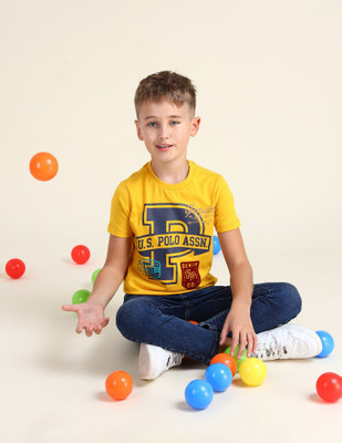 U.S. POLO ASSN. Boys Printed Pure Cotton Regular T Shirt(Yellow, Pack of 1)