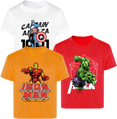 YK Marvel Boys Printed Cotton Blend Regular T Shirt(Multicolor, Pack of 3)