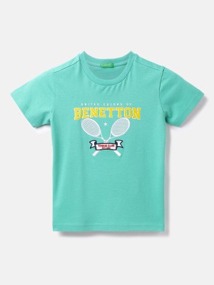 United Colors of Benetton Baby Boys Typography, Graphic Print Pure Cotton T Shirt(Blue, Pack of 1)