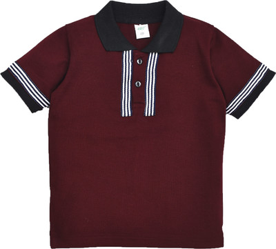 HRIT Boys Striped Cotton Blend Regular T Shirt(Maroon, Pack of 1)