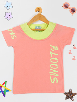 PAMPOLINA Girls Printed Cotton Blend Regular T Shirt(Pink, Pack of 1)