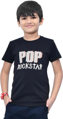 YOUMAA FAB Boys Typography Cotton Blend Regular T Shirt(Black, Pack of 1)