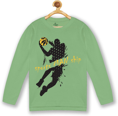 Kiddo Paanti Boys Printed Cotton Blend Regular T Shirt(Light Green, Pack of 1)