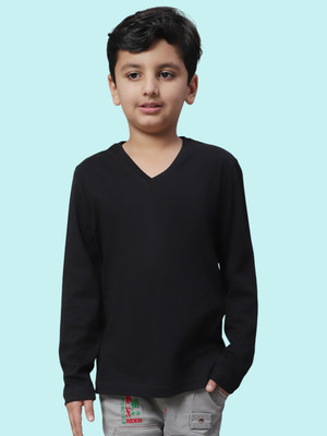 FBAR Boys Solid Pure Cotton Regular T Shirt(Black, Pack of 1)